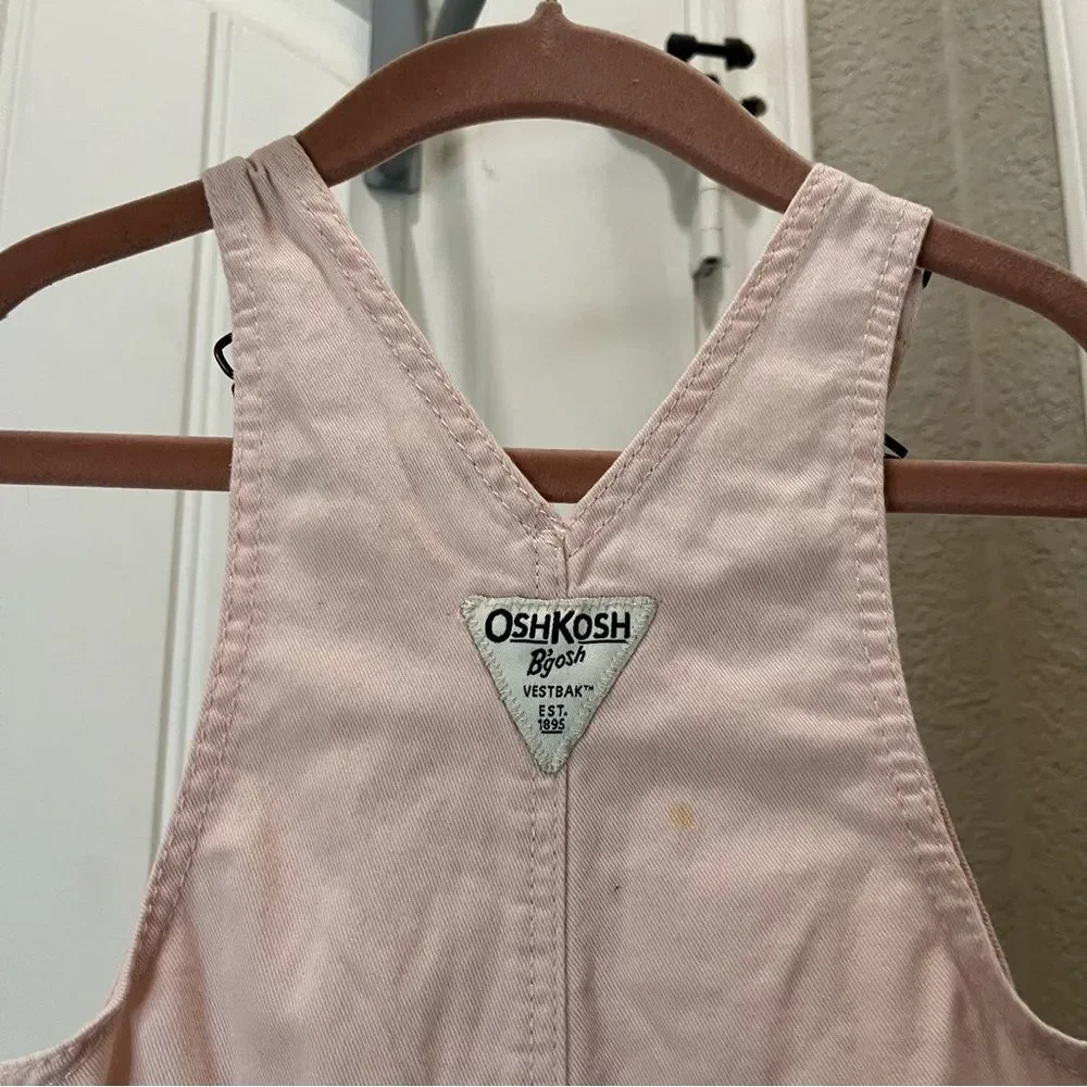 OshKosh B'gosh Overalls Girls Size 6M Light Pink Cotton Heart Pocket Vestbak